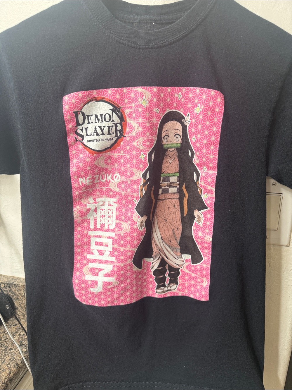 Hot Topic Black Tee with Pink Nezuko Graphic